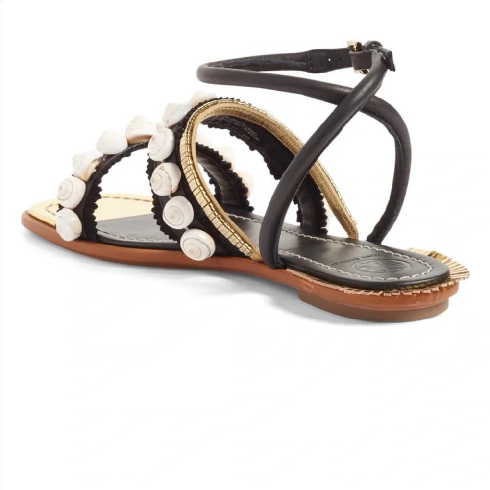 Tory Burch Black/Gold Sinclair Seashell Sandals
